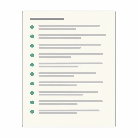Illustration of a thesis outline with green bullet points on a document