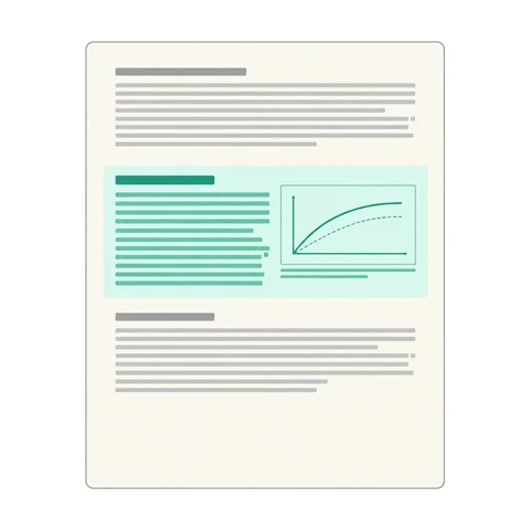 Illustration of a thesis page with a highlighted theory section and graph