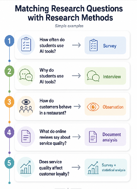 Infographic matching research questions with research methods