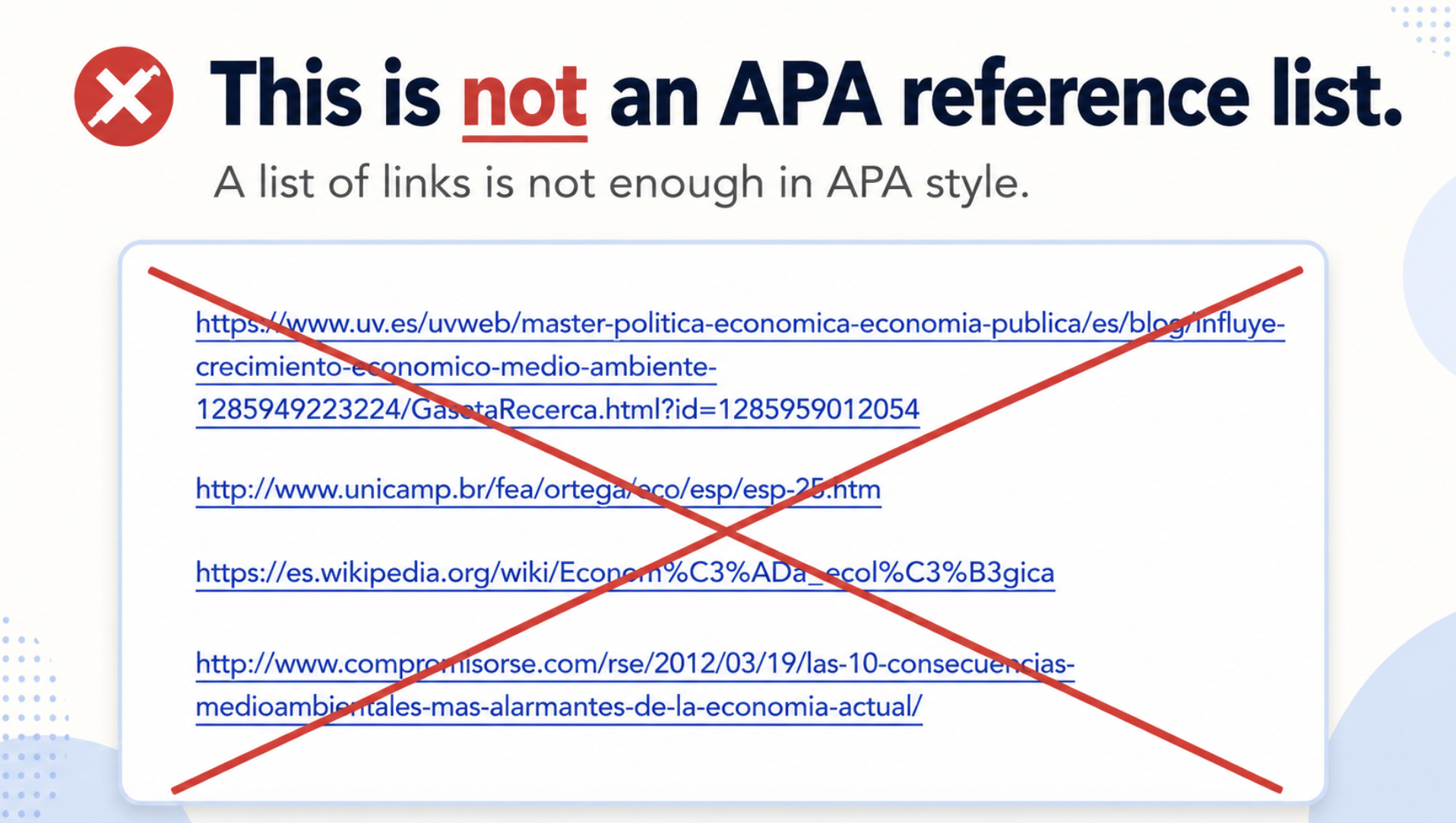 A list of links is not an APA reference list