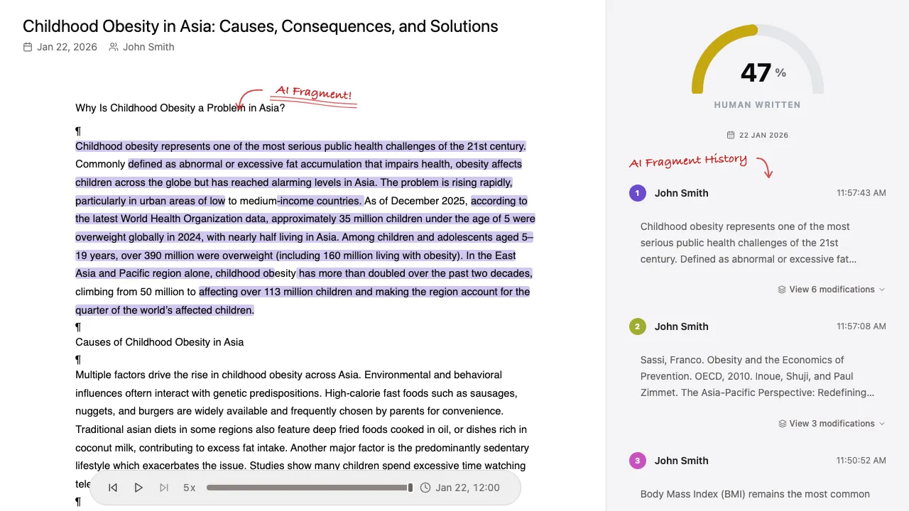 Turingo report highlighting AI-generated edits in a document